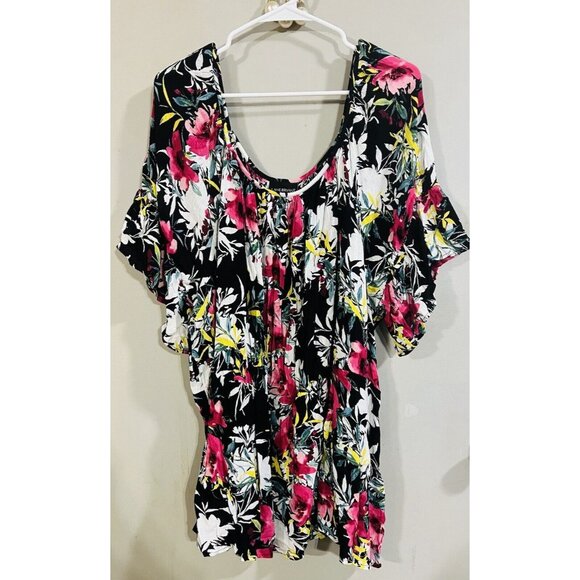 Lane Bryant Womens Floral Blouse 28 Flitzy Short Sleeves Drop Waist - Picture 1 of 4